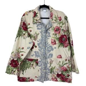 Norm Thompson Multicolor Floral Cotton Long Sleeve Button Up Jacket L USA
